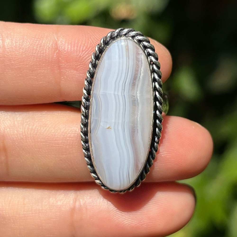 Size 7 925 silver plated blue lace agate ring